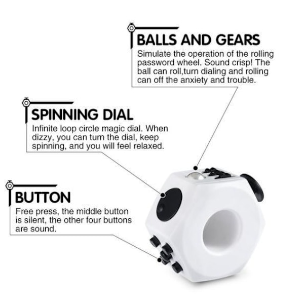 Fidget Rings Toys Pop it Cube Vit+ Svart
