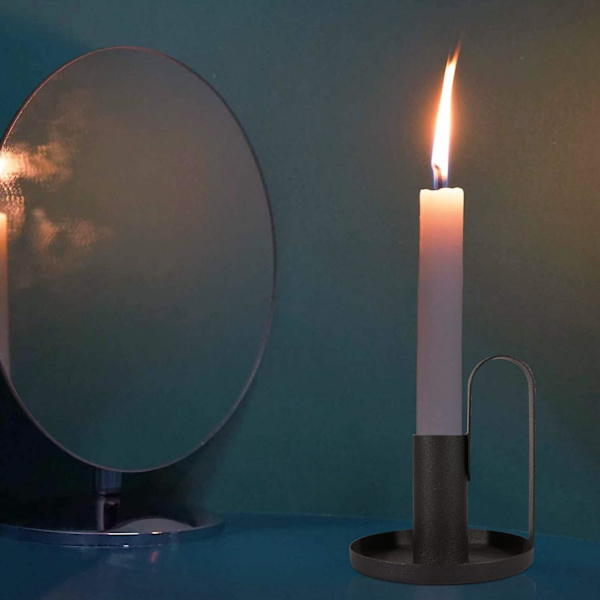 2 stk lysestaker, retro jernlysestaker svart lysestake