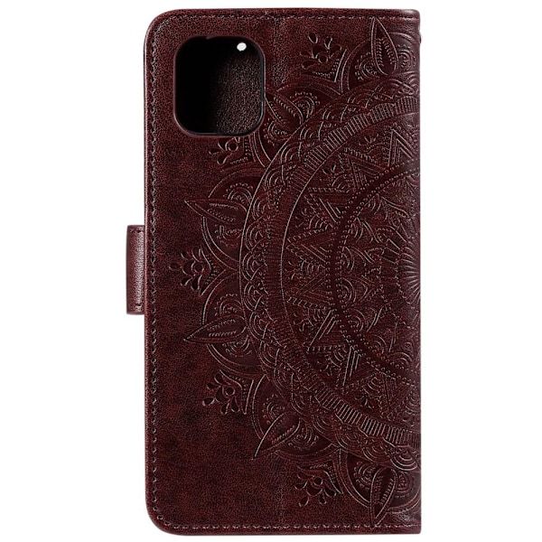 iPhone 13 - Tryckt Mandala Läder Fodral - Brun