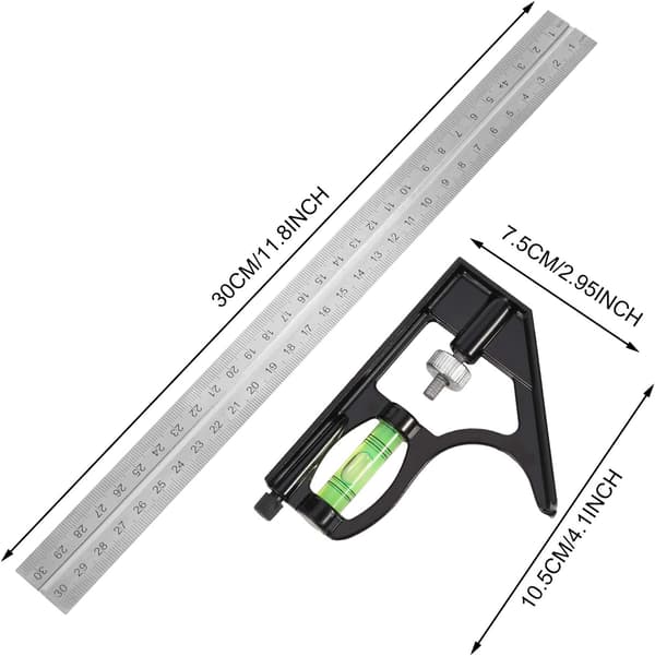 Kombinationsvinkel, vinkelmåler i rustfrit stål 12 tommer/300 mm