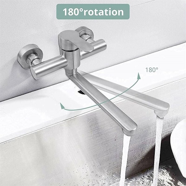Eleganta köksblandare, väggmonterad 360° roterande diskbänksblandare i rostfritt stål för varmt och kallt vatten, miljövänlig design