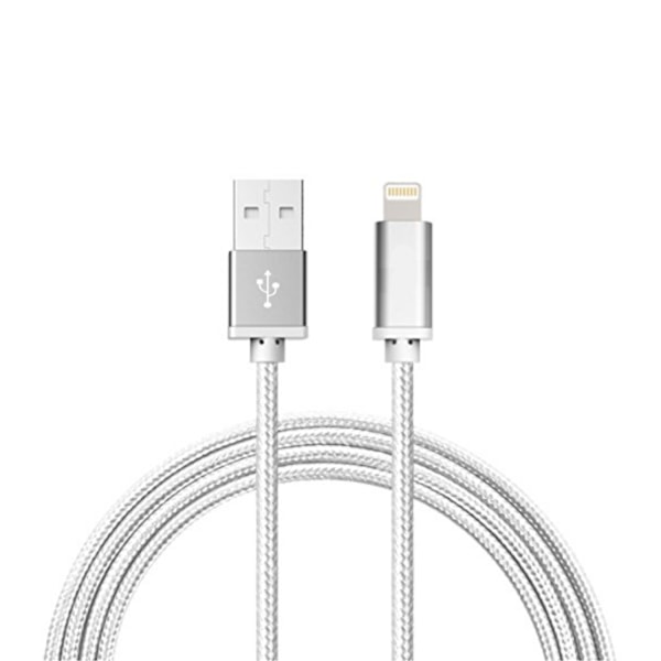 2M Kabel Lightning iPhone Laddare Nylon Quick Charge Silver