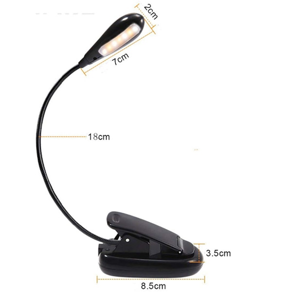 Mångsidig läskompis, Uppladdningsbar skrivbordslampa, Justerbar LED-klämma för läsning, 360° flexibel svanhals, Portabel för läsning var som helst
