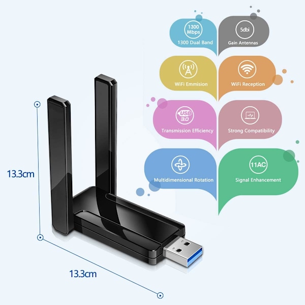 Trådlös USB 3.0 WiFi-adapter, Dual-Band 5GHz och 2GHz för stationär PC, Universell kompatibilitet, Långdistansadapter, Justerbar Multi-Directional