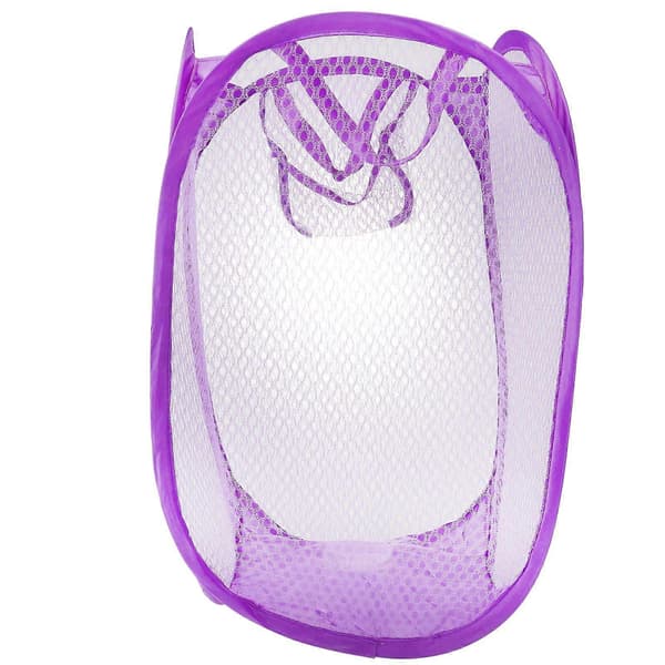 Sammenleggbar, enkel å åpne vaskekurv i netting for studenthybel (lilla)