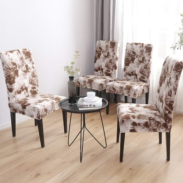 (Kaffe-batikk, pakke med 6) Spisestuestoltrekk, sett med 6, elastisk spisestol