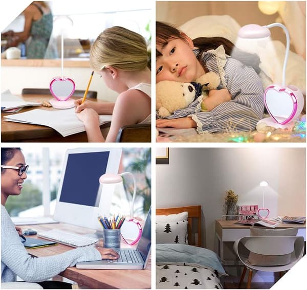 Jentepultlampe for studenthybel, liten skrivebordslampe med USB-lading