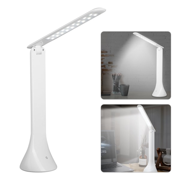 Skrivbordslampa med tre lägen och uppladdningsbart batteri, hopfällbar design för enkel resa (Vit)
