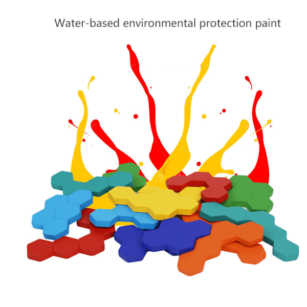 Träpussel i Hexagonform - Formblock Tangram Hjärnteaser Leksak Geometri Logik IQ-Spel STEM Montessori Pedagogisk Present för Alla Åldrar Utmaning