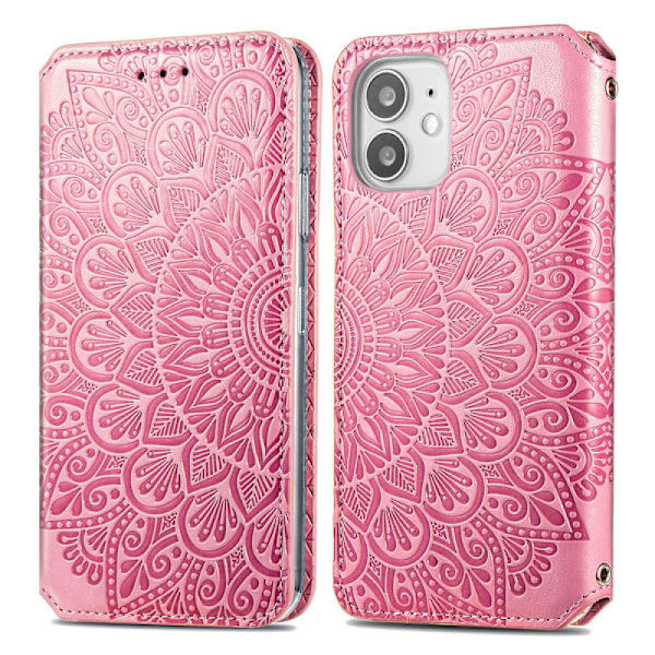 Preget iPhone 12 Mini Lommebokdeksel - Rosa