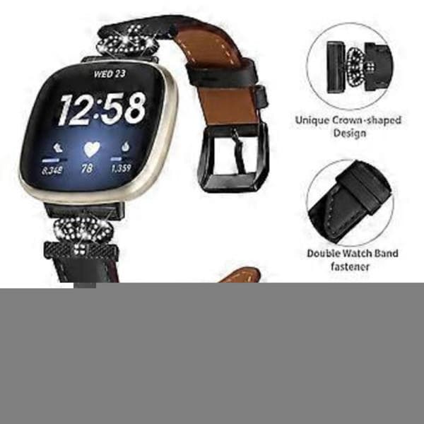 Kompatibel med Fitbit Versa 3 / Versa 4 / Sense / Sense 2 Sort Spænde Urrem Ægte Læderrem (Sort)
