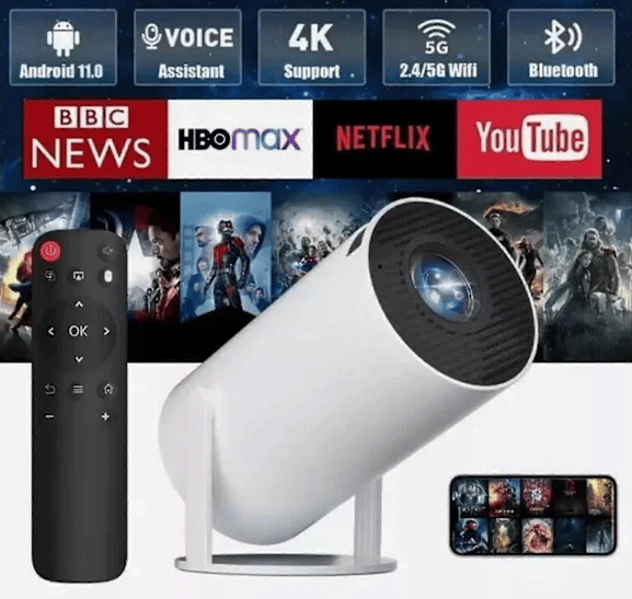 5G 4K Projektor Smart HD LED WiFi Bluetooth HDMI. USB Android Hemma Bio