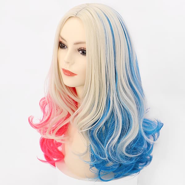 Pink blå dobbelt hestehale kvinders cosplay paryk