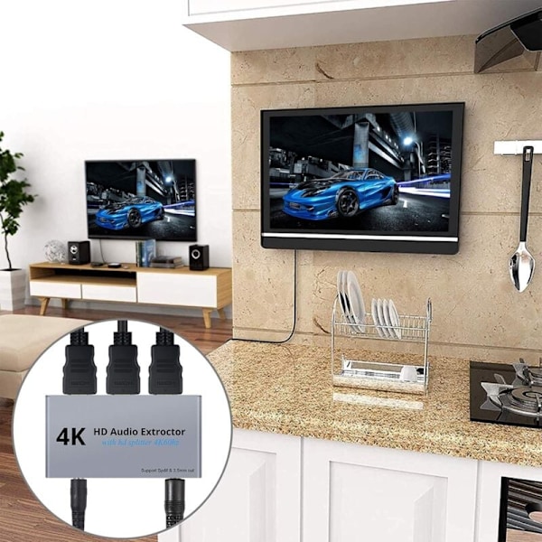 4K@60Hz Ultra HD Ljudextraherare, Ljudsynkroniseringsseparation för HD-enheter, Brett Kompatibel HDMI 2.0-adapter, 3,5 mm Stereo och Optisk Utgång