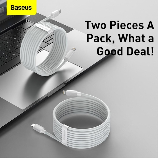 2-PACK BASEUS Wisdom 1.5m 20W Type-C - Lightning Kabel - Vit White Vit