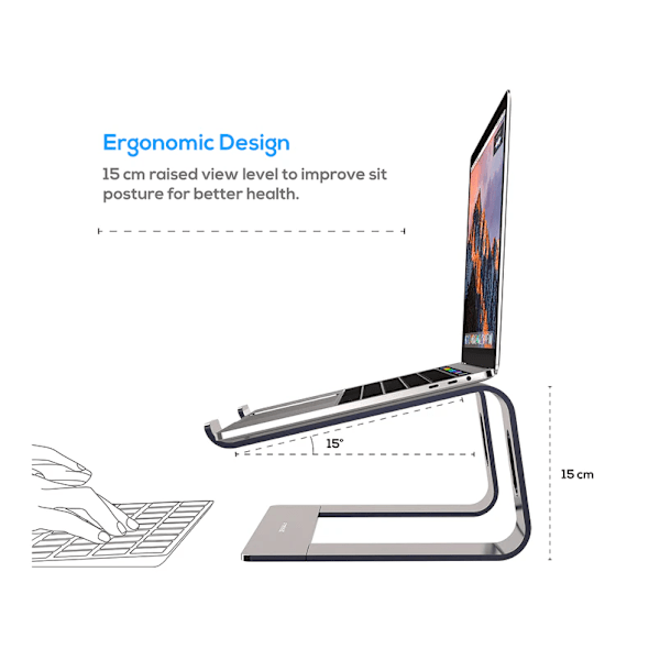 Laptopställ för Skrivbord, Konstruktion i Aluminiumlegering Höjer Din Enhet med 15 cm, Värmeavledningsdesign med Enkel Installation för 10-15,6 Tum
