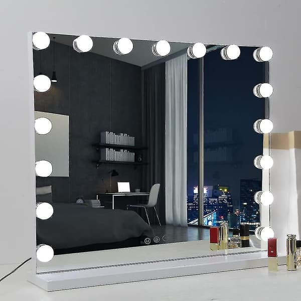 3-farvede lys, 14 dæmpbare LED-pærer, USB-genopladelige pærer tilgængelige til store makeup-spejle