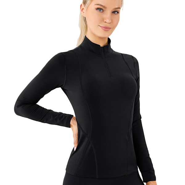 Damernas Vinter Plush Fitness Löpning Yoga Långärmad Elastisk Tight Sweatshirt - Svart