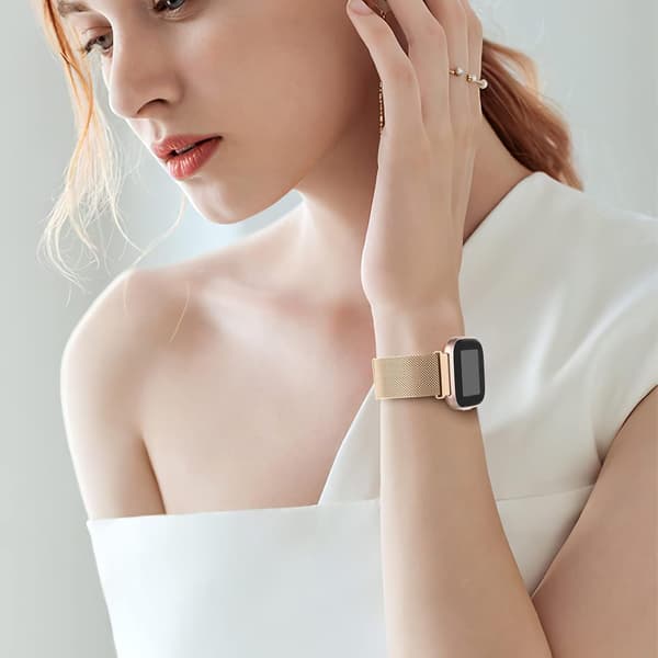Metalbånd Kompatible med Fitbit Versa/Fitbit Versa 2 Bånd til Kvinder Mænd, Justerbare Armbånd i Rustfrit Stål Mesh Loop til Fitbit Versa