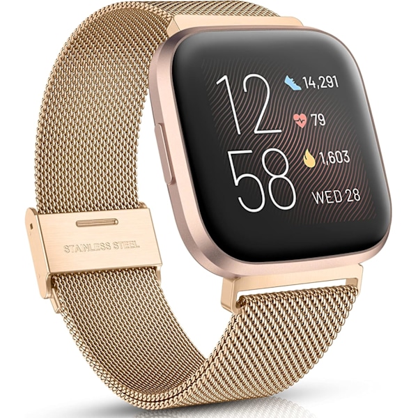 Metallband Kompatibelt med Fitbit Versa/Fitbit Versa 2 Armband för Kvinnor Män, Justerbart Rostfritt Stål Mesh Loop Armband för Fitbit Versa