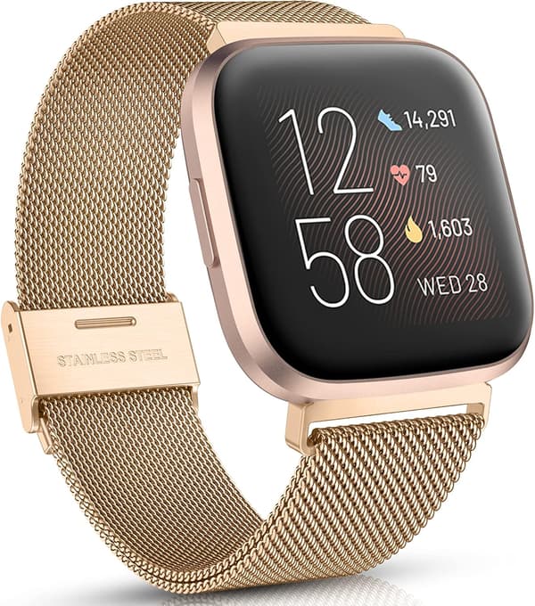 Metallbånd Kompatible med Fitbit Versa/Fitbit Versa 2 Bånd for Kvinner Menn, Justerbare Armbånd i Rustfritt Stål Mesh Loop for Fitbit Versa