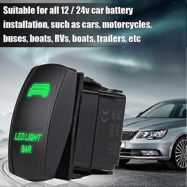 12V 24V Vanntett 5-pinners LED lysbar vippebryter SPST På AV for bil båt lastebil grønn