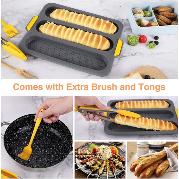 Non-Stick Silikon Brödform, Inkluderar Silikontång & Pensel, För Perfekta Baguetter & Bakverk, Designad För Enkel Användning Och Hållbarhet (3 Delar)