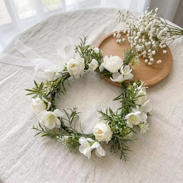Skov-stil Hvid Rose Krans Kunstig Blomst Hårpynt