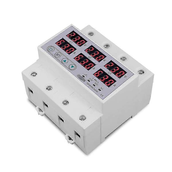 Din Skinne 3-Fase Spenningsrelé 3P+N Voltmeter Amperemeter Over- og Underspenningsmonitor Reléer Beskyttelse