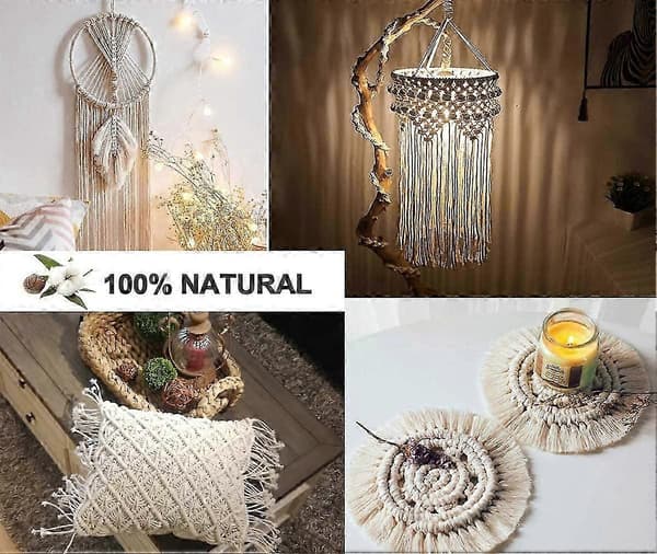 Makramé Bomullsrep 4mm, 100m Bomullsgarn, 100% Naturligt Makramégarn, Snöre Växt Tapestry DIY Flätat Rep Växthängare