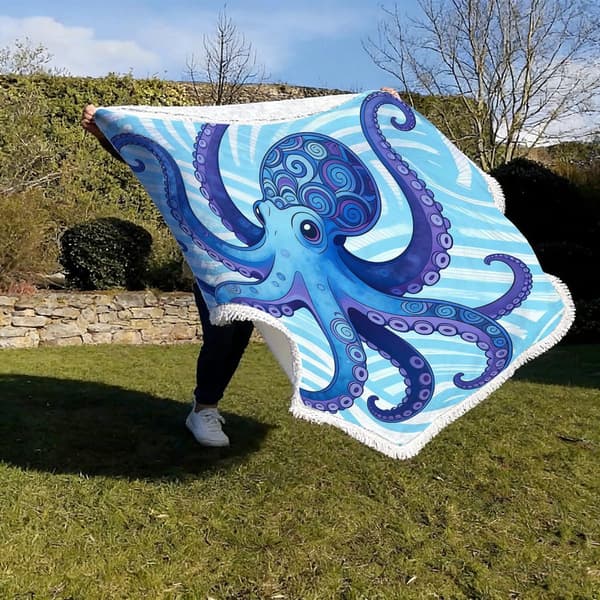 100cm x 100cm Merenelävät Mikrokuitu Pyöreä Hapsullinen Rantapyyhe C