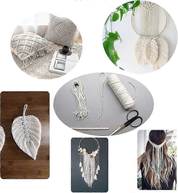 Makramé Bomullsrep 4mm, 100m Bomullsgarn, 100% Naturligt Makramégarn, Snöre Växt Tapestry DIY Flätat Rep Växthängare