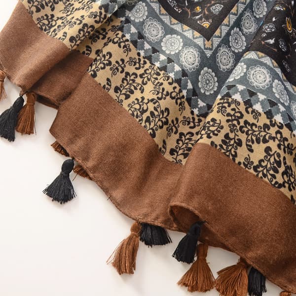 Boho-skjerf for kvinner Lett blomstertrykt skjerf Mote frynser