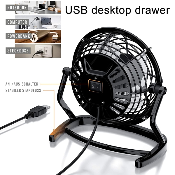 USB Fan Desktop Fan - idealisk för skrivbordsfans inklusive på/av