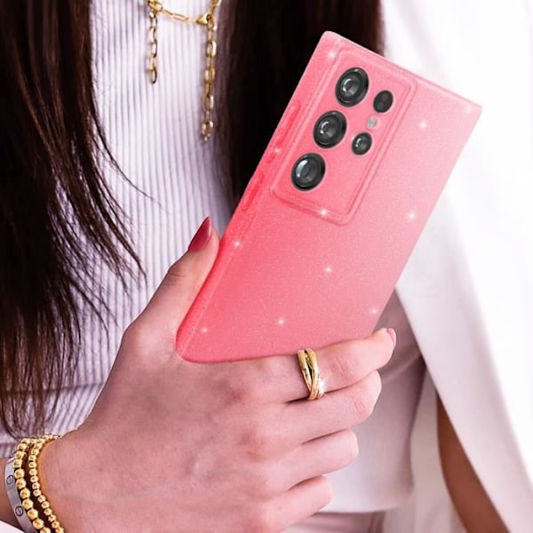 Samsung S24 Ultra Fodral - AVIZAR - Sparkling Glitter Design - Kameraskyddad - Puderrosa Rosa