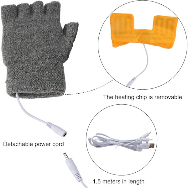 Grå USB-opvarmede Vinterhandsker til Kvinder USB-opvarmede Vanter Cashmere