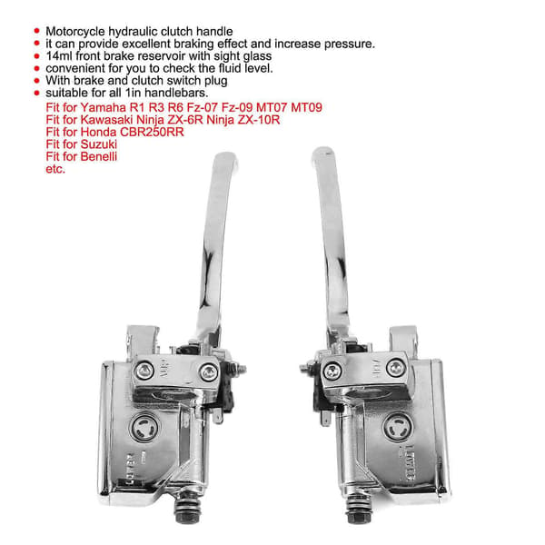 Hydraulisk bromskopplingshuvudcylinderpump silver för motorcykel ATV med 1-tums styre