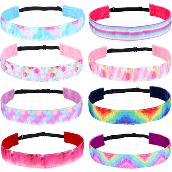 8-pack Tie-Dye Hårband för Flickor och Barn - Elastiska Bandanas