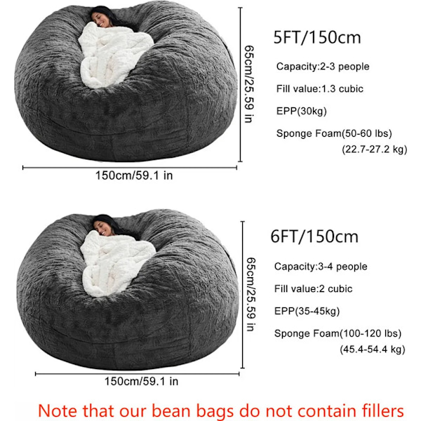Stora Sittsäckar, Mjuk Fluffig Sammet för Vuxna & Barn, Ergonomiskt Designad Bekväm Stor Säng för Studentrum, Sovrum (180 x 90cm)