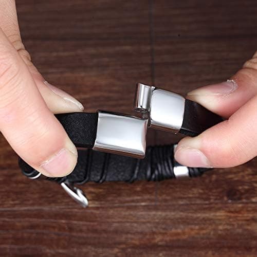 Herre flerlags læderarmbånd rustfrit stål magnetisk lås