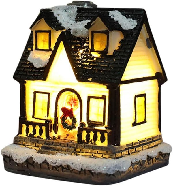 Jule-tema miniaturehus i harpiks, LED-natlampe hus i harpiks – C C