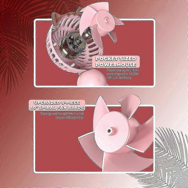 Bærbar Håndventilator med Ører - Mini Ventilator med USB Genopladeligt Batteri Foldbar Lille Ventilator (Pink)