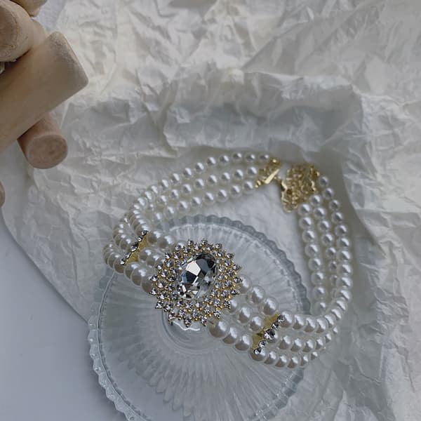 Brud retro mode pärla strass choker halsband