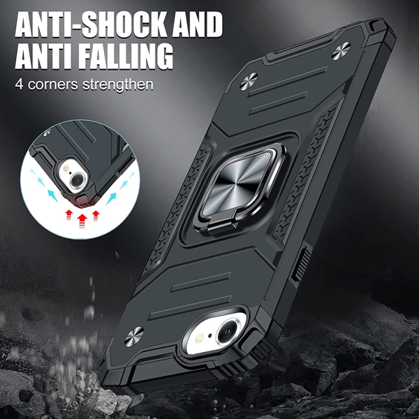 Fodral för iPhone SE, militärklassat fallskydd, stötsäkert skyddsfodral med ringstativ för bilhållare för iPhone SE - Svart
