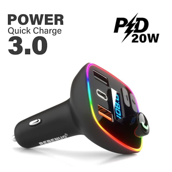 Rebenuo RCP75 FM-sender med hurtig biloplader - 20W, Bluetooth 5.0, sort