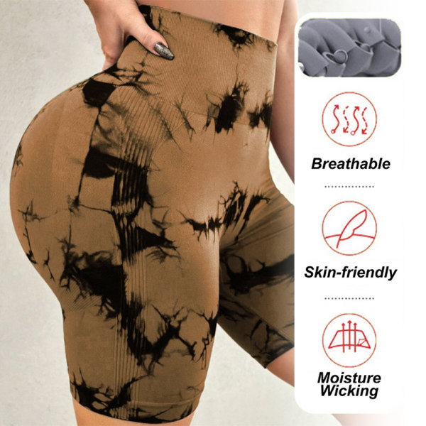 2-delad set Dam seamless tie-dye sportsshorts Hög midja