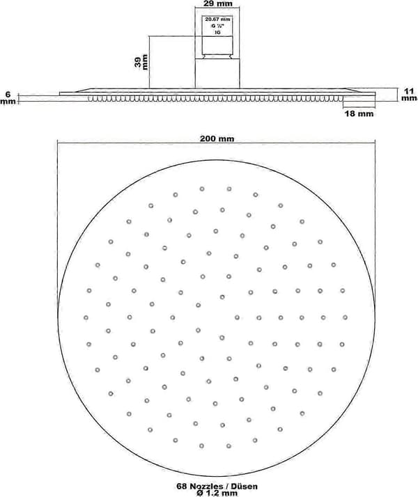 Rundt Brusehoved 20 cm Hoved Regnfald Regnbruser Brusehoved Rustfrit Stål