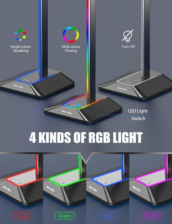 Kuuloketeline RGB-kuulokepidike 2 USB-portilla