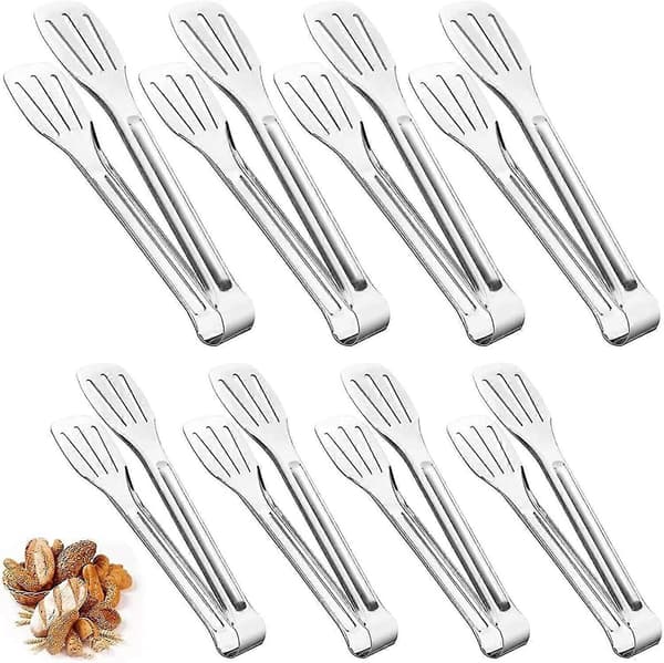 8 stk. kjøkkentenger i rustfritt stål, kaketenger, grilltenger, mattenger, serveringstenger for servering, matlaging, baking, steking, buffet, salat (2 størrelser)