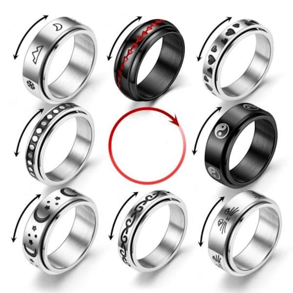 Angstdæmpende spinner fidget roterende ring ringe Størrelse 6/16.4mm størrelse 8/18,2 mm